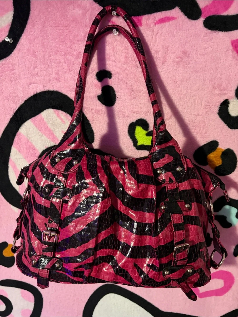 Pink and Black Zebra Print Shoulder Bag